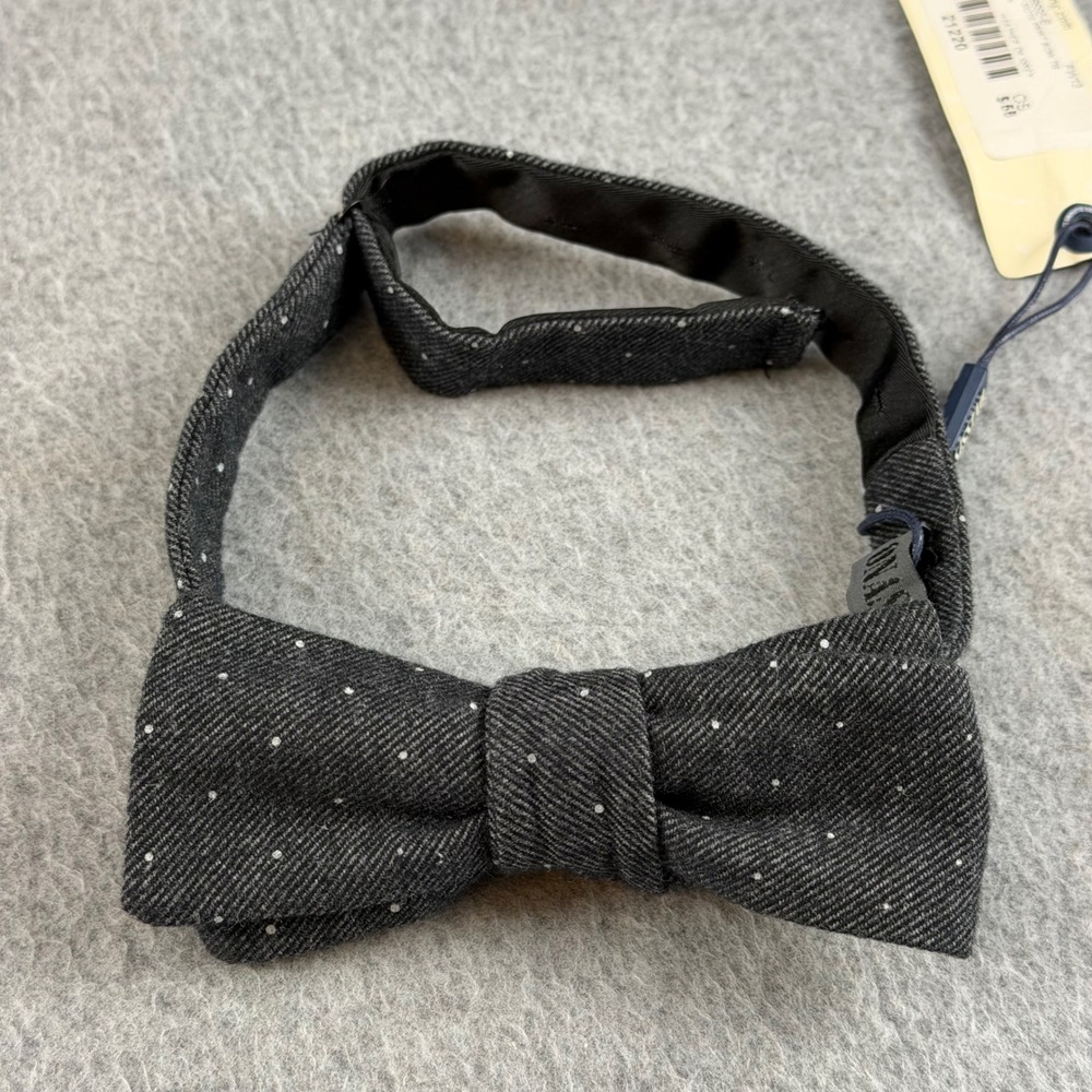 Onassis Skinny Dots Print Self Tie Bow Tie Heather Dark Grey Cotton NWT 2x14-18"